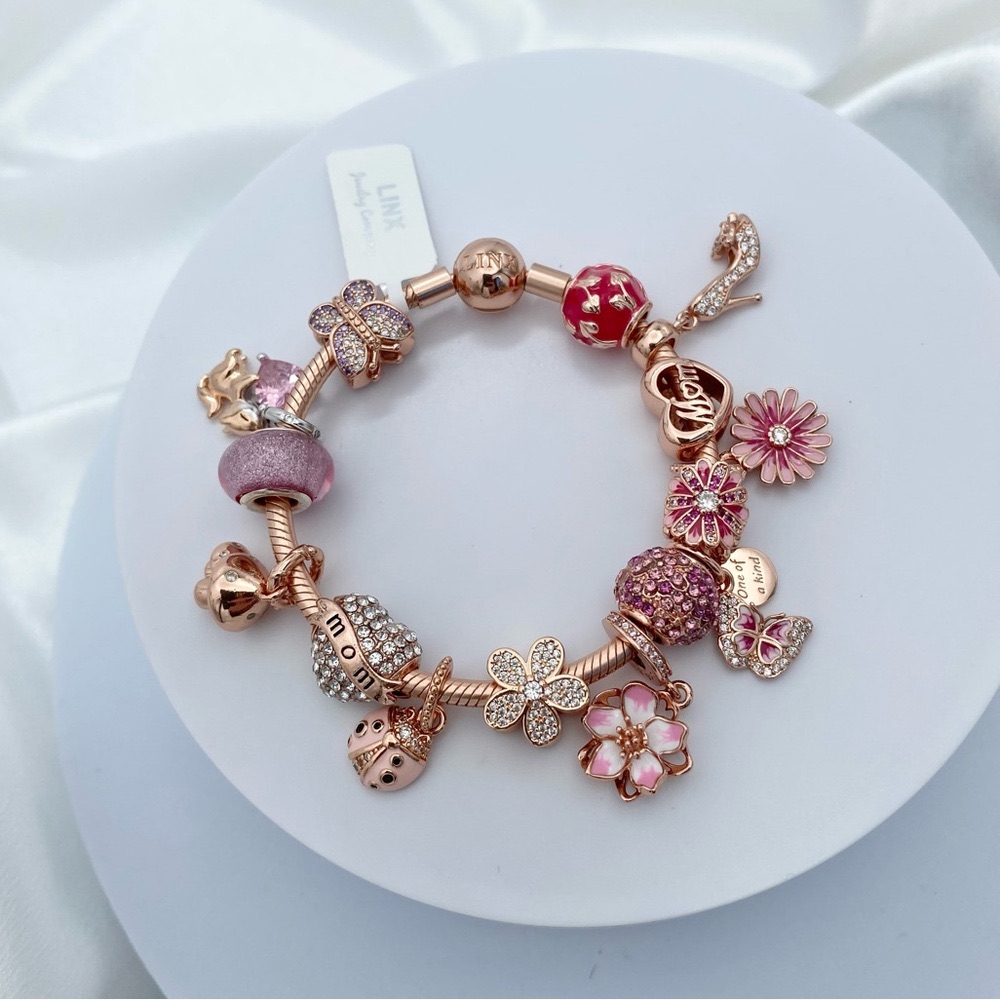 Linx Rose Gold Bracelet With Pink Mom Themed Charms